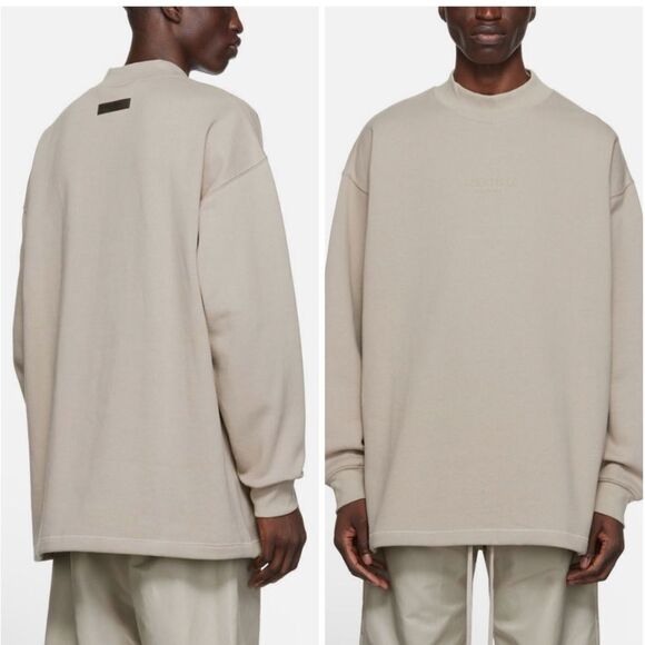 NWT Essentials Fear Of God Crew Mock Neck IN Smoke Gray Relaxed Casual Sweater - Picture 2 of 7